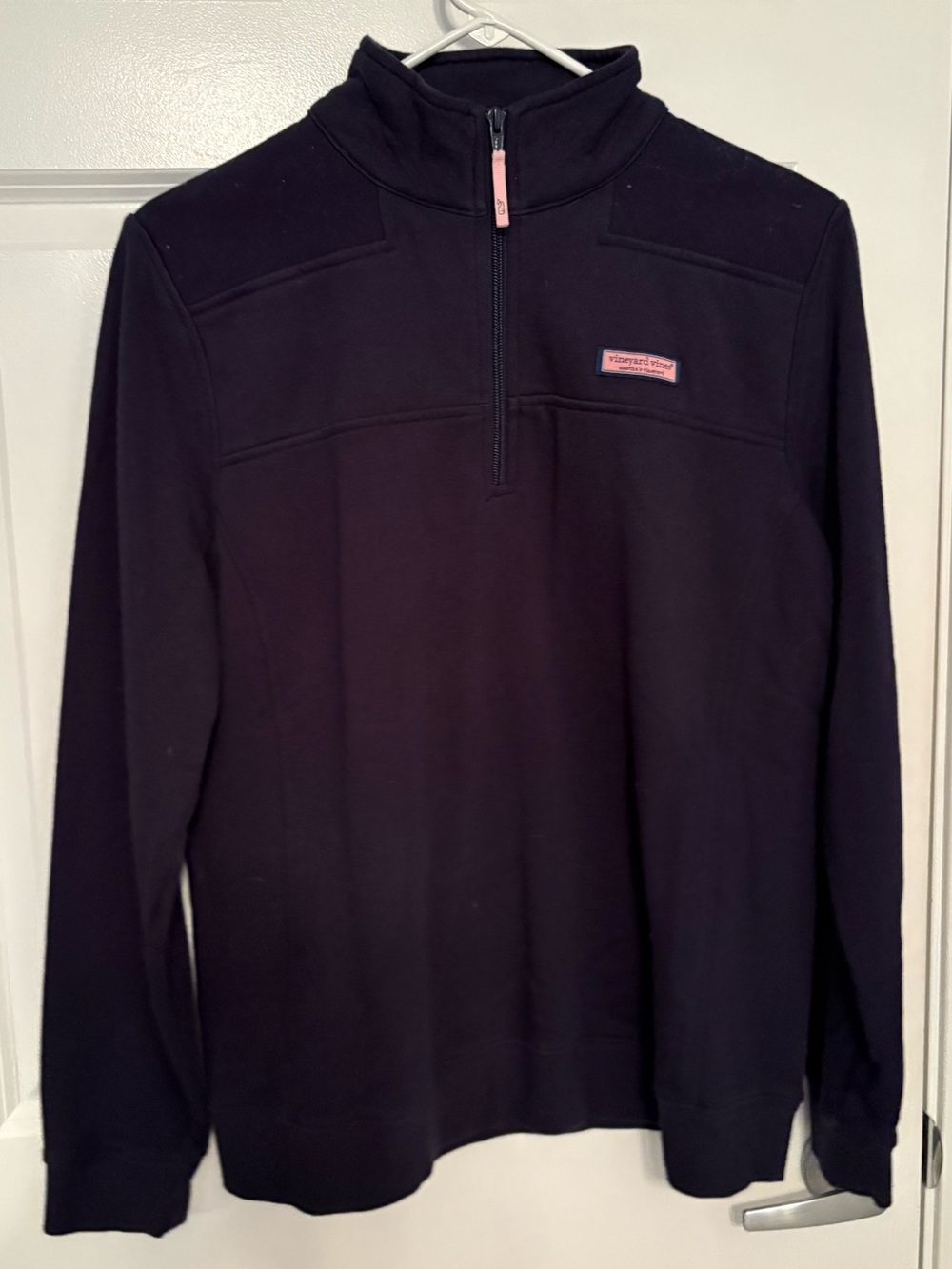 Vineyard Vines Navy Quarter-Zip Pullover with Pink Logo Tab